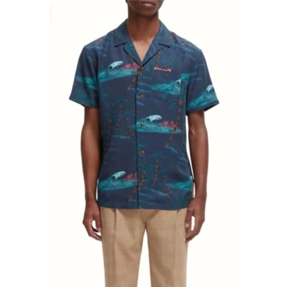 Scotch & Soda EUC Men Shirt Sleeve Button Down Hawaiian Print Shirt Size XL
